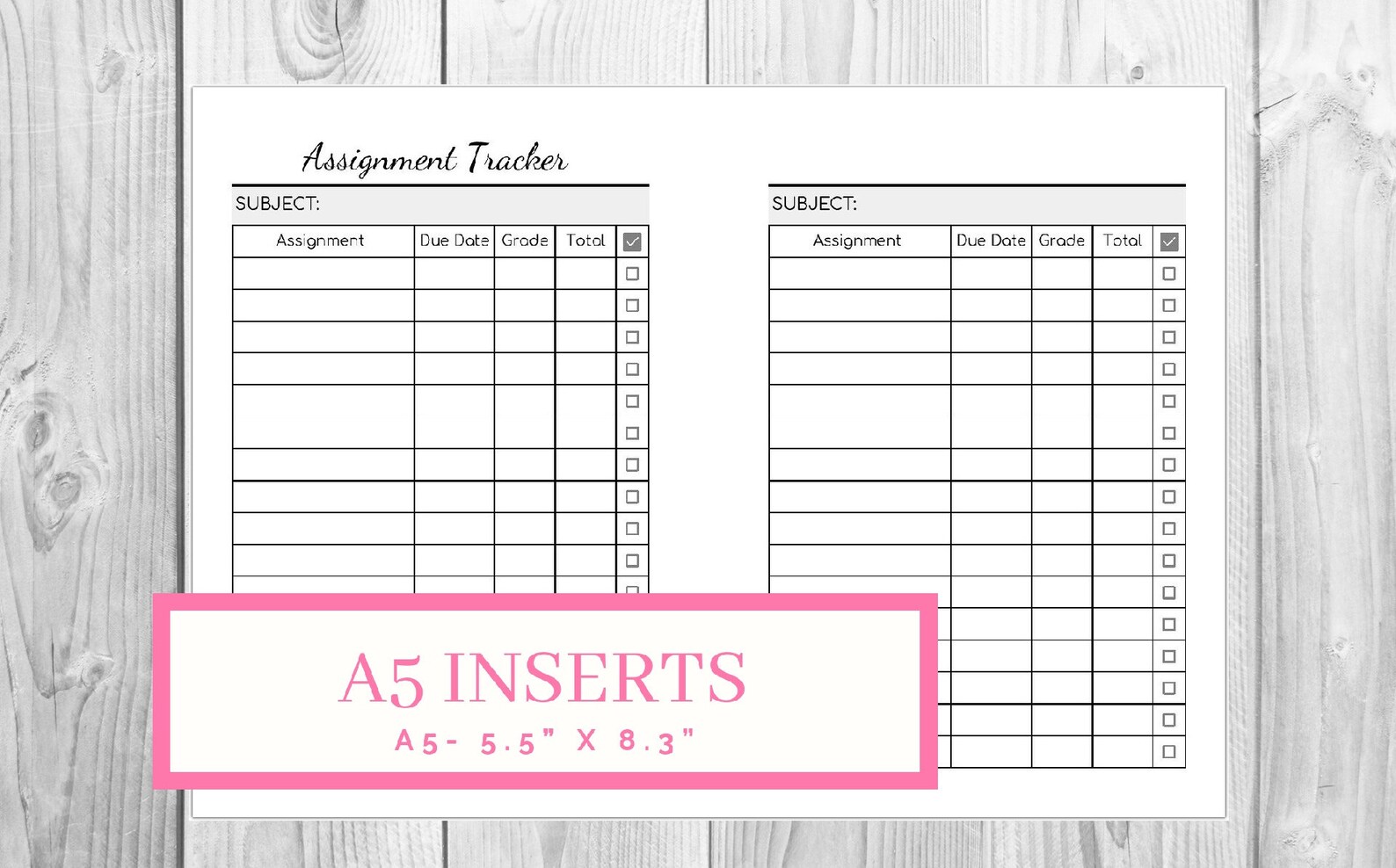A5 Assignment Tracker Printable School Homework Keeper - Etsy