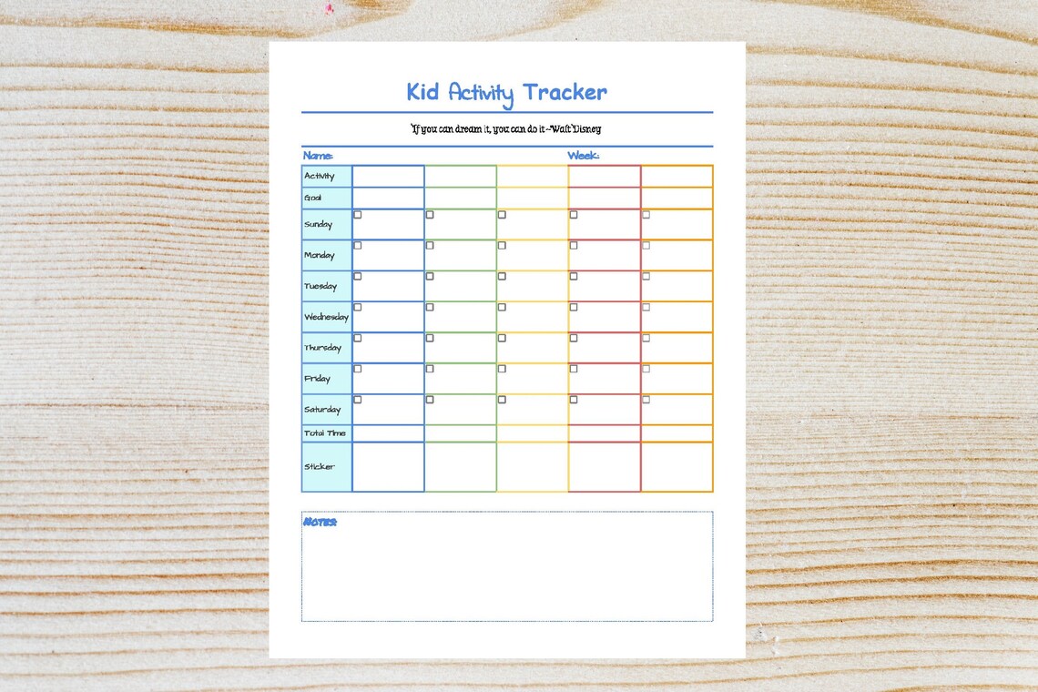 Kid Activity Tracker Printable Pdfroutine Chartactivity Etsy