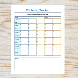 Kid Activity Tracker Printable Pdf-routine Chart-activity Reward Kid ...