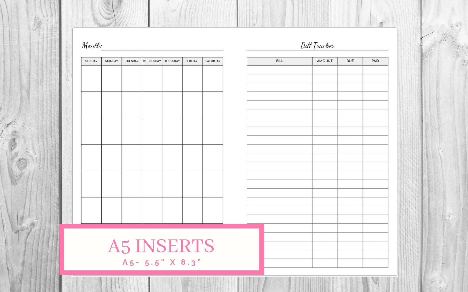 A5 Bill Tracker With Calendar Printable Financial Planner - Etsy