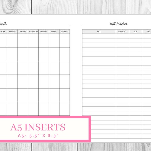 A5 Bill Tracker With Calendar Printable Financial Planner | Etsy