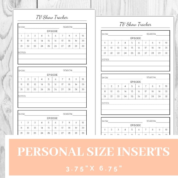 Personal Size Tv Show Planner Printable | Episode Tracker | 3.75 x 6.75 Inches Filofax Instant Download