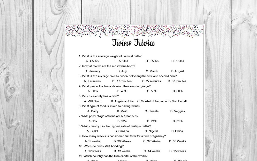 Twins Trivia Birthday Game Printable | Baby Shower Game | Kids Games ...