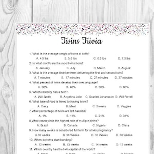 Twins Trivia Birthday Game Printable Baby Shower Game Kids Games Party Games Birthday Activity INSTANT DOWNLOAD image 1