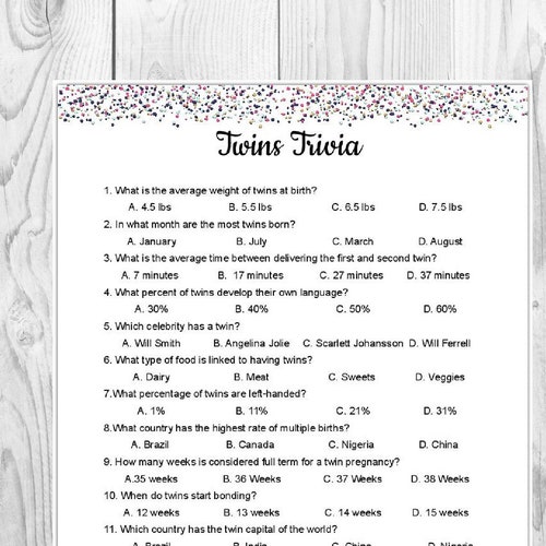 Twins Trivia Birthday Game Printable Baby Shower Game Kids - Etsy