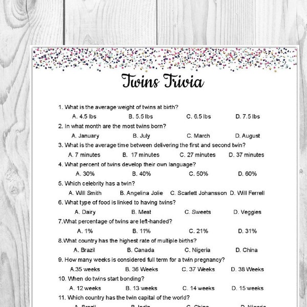 Twins Trivia Birthday Game Printable | Baby Shower Game | Kids Games | Party Games | Birthday Activity | INSTANT DOWNLOAD