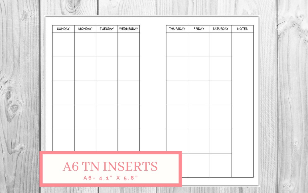 A6 TN Monthly Planner Printable Insert | Undated Planner | Blank ...