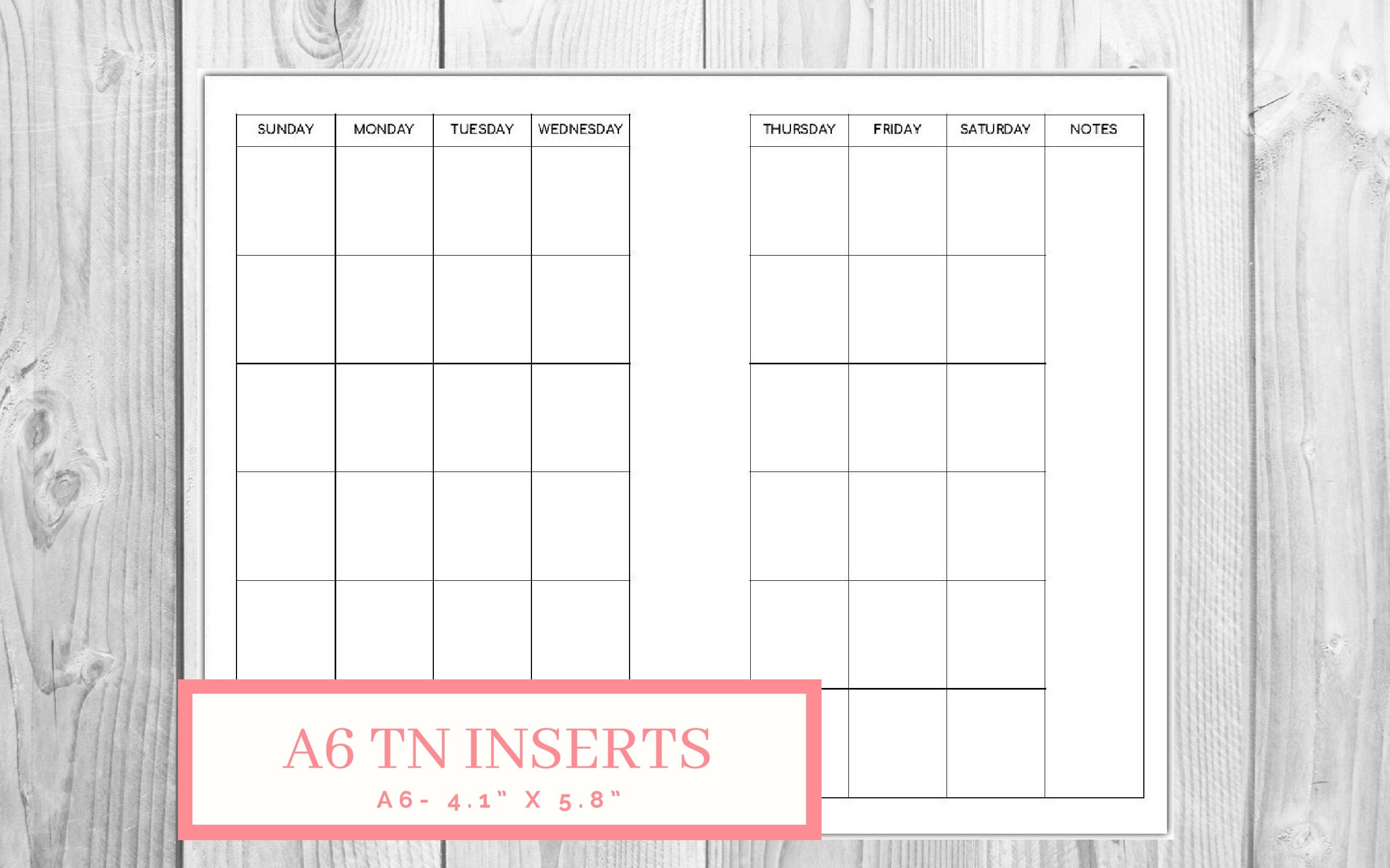 A6 TN Monthly Planner Printable Insert | Undated Planner | Blank ...