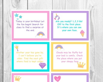 Unicorn Birthday Treasure Hunt Printable 18 Cards | Scavenger Hunt Game | Kids Games | Party Games | Birthday Activity | Indoor Activity
