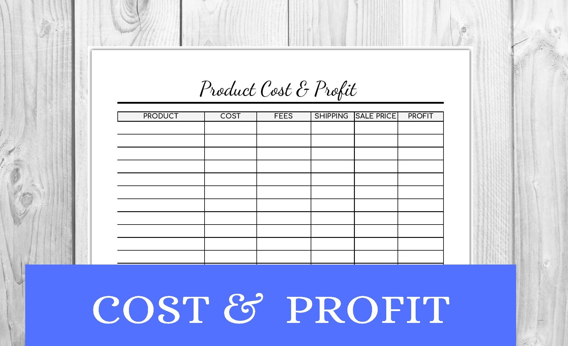Product Cost and Profit Printable Editable Instant Download Etsy