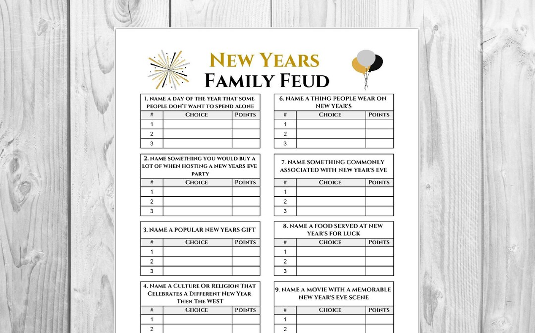 New Year's Family Game Holiday Game Printable Family Games Printable ...