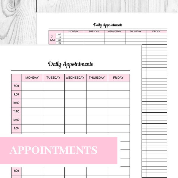 Daily Appointments Pink Printable | Editable Appointment Sheet | Instant Download- US Letter