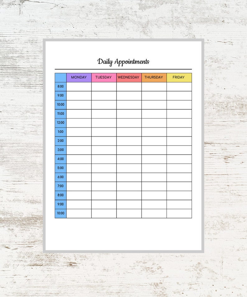 Daily Appointments Colorful Printable Editable Appointment - Etsy