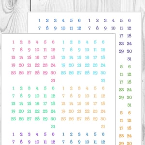 Date Numbers Stickers Colorful | Erin Condren | Bullet Journal Stickers | Calendar Stickers | Instant Download