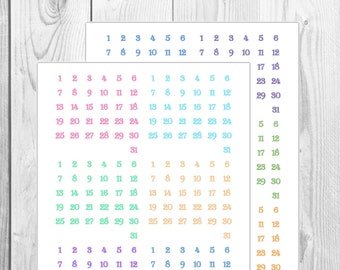 Date Numbers Stickers Colorful | Erin Condren | Bullet Journal Stickers | Calendar Stickers | Instant Download