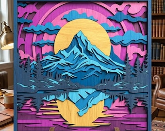 Mountain multilayer. SVG. 3D Decor. CNC . Cricut construction. Layered. Laser cut file
