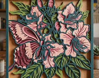 Butterfly Floral multilayer. SVG. 3D Decor. CNC . Cricut construction. Layered. Laser cut file