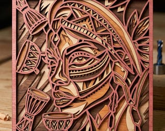 African Woman multilayer. SVG. 3D Decor. CNC . Cricut construction. Layered. Laser cut file
