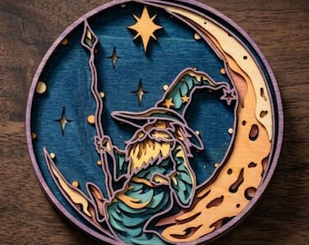 Wizard Moon multilayer. SVG. 3D Decor. CNC . Cricut construction. Layered. Laser cut file