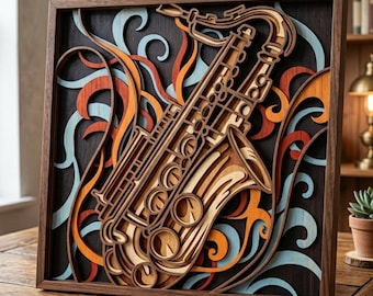 Saxophone multilayer. SVG. 3D Decor. CNC . Cricut construction. Layered. Laser cut file