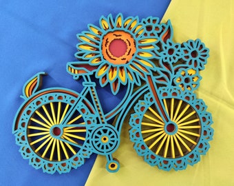 Floral Bicycle multilayer. SVG. 3D Decor. CNC . Cricut construction. Layered. Laser cut file