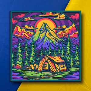 Camping Multicapa/ Camping SVG/ Decoración 3D/ Archivo CNC/ Archivos svg de montaña para cricut/ archivo en capas