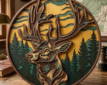 Hirsch mehrschichtig. beschreibbar. 3D Dekor. CNC . Cricut Konstruktion. Geschichtet. Laser cut Datei
