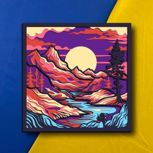 Natur Multilayer / Natur SVG / 3D Dekor / CNC Datei / Berg SVG-Dateien für Cricut / Schichtdatei