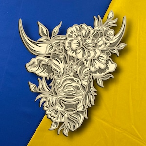 Bull Flower multilayer. SVG. 3D Decor. CNC . Cricut construction. Layered. Laser cut file