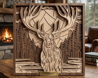 Hirsch mehrschichtig. beschreibbar. 3D Dekor. CNC . Cricut Konstruktion. Geschichtet. Laser cut Datei