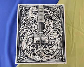 Grabado de guitarra. SVG. Decoración 3D. CNC. Cricut. Capas. Archivo cortado con láser.