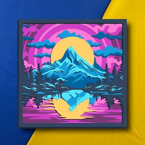 Montaña multicapa. SVG. Decoración 3D. Fabricación en CNC. Cricut. Capas. Archivo cortado con láser.