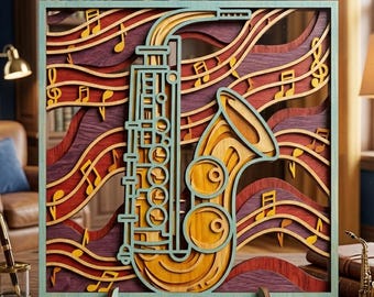 Saxophone multilayer. SVG. 3D Decor. CNC . Cricut construction. Layered. Laser cut file