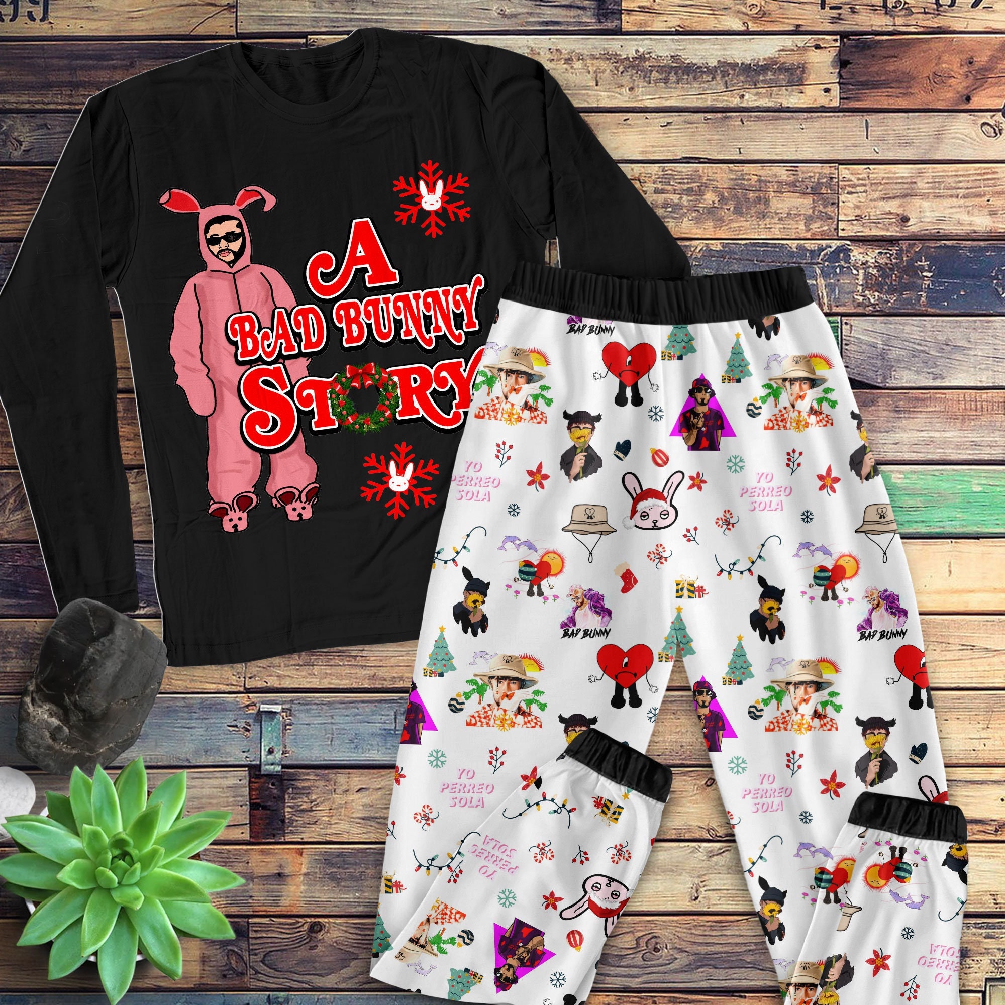 Kleding Herenkleding Pyjamas & Badjassen Pyjamashorts en pyjamabroeken Bad Bunny Vrouwen Satijn Pyjama's Cadeau voor Haar Zijdeachtige Nachtkleding Set Voor Bad Bunny Lovers Bad Bunny Logo PJ's 