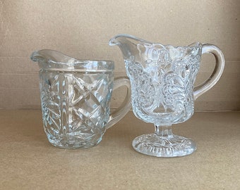 Set Of Two Pretty Vintage Art Deco Pressed Glass Milk Jug Creamer Footed - Table Decor