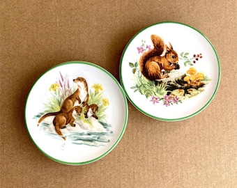 Vintage Miniature Decorative Squirrel And Otter Design By Crown Staffs England Hanging Porcelain Plate