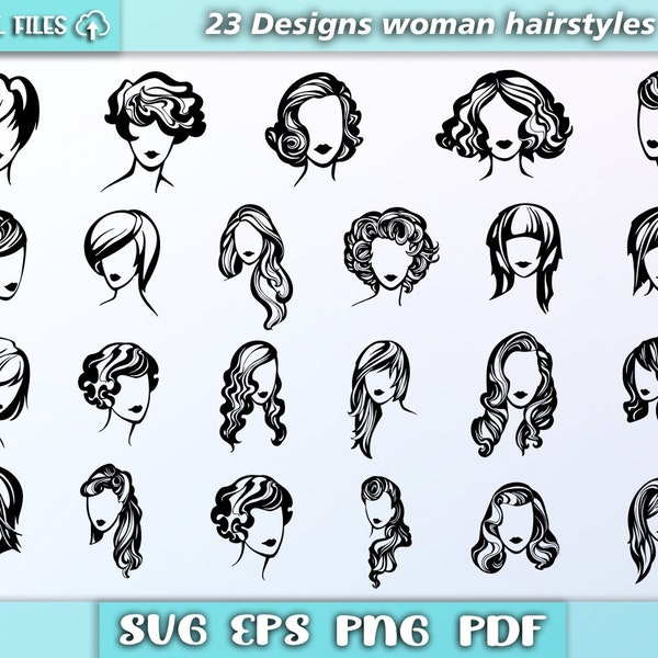 Woman hairstyles svg/ hairstyles bundle/ woman hairstyle/ hairstyle vector/ silhouette hair/ eps/pdf/png/svg/ hairstyle clipart