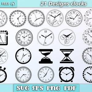 Clocks bundle svg/ clock vector/ time svg, clock face svg/ eps/png/pdf/svg/ clock clipart/ svg cut files/ clock silhouette