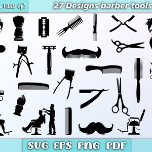 Barber tools bundle svg/ barber svg /barber clipart/ silhouette/ hairdresser svg/ eps/pdf/png/svg/ hairdresser clipart