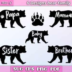 Maman ours svg/ papa ours/ bébé ours svg/ ours de famille / ours svg / silhouette d’ours / fichiers de découpe svg / eps / pdf / png / svg