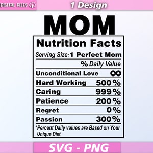 Faits nutritionnels maman svg/ faits maman svg/ faits nutritionnels vecteur/ faits maman clipart/ mère svg/ eps/pdf/png/svg