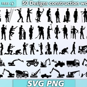 Ensemble de travaux de construction svg / silhouette de travailleur / vecteur de travailleurs / travailleurs de la construction svg / clipart de travailleur de la construction / svg / png