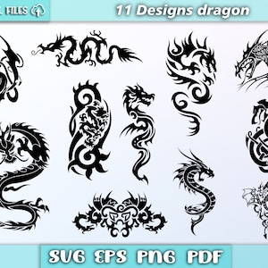 Dragon svg/ dragon tattoo/ dragon vector/ silhouette/ eps/pdf/svg/png/ dragon clipart/ japanese dragon svg/ dragon bundle