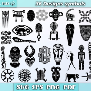Simboli africani svg/ clipart africane/ simboli svg/ simbolo africano/ simbolo silhouette/ simbolo decorazione/ eps/png/pdf/svg