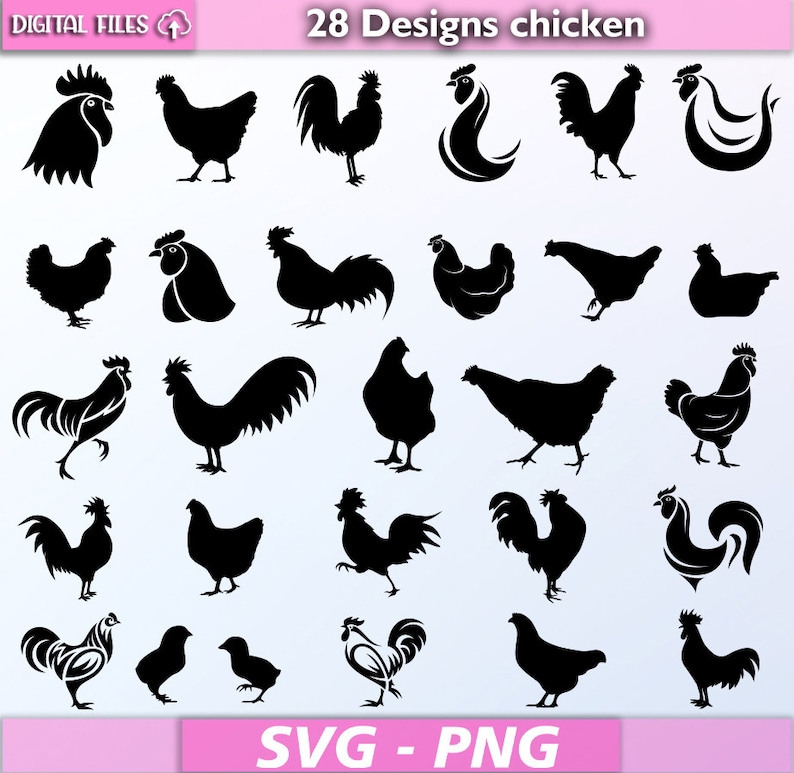 Vector Lettering Chicken Bundle Chicken Bundle Svg/ Chicken Silhouette/ Vector Chicken Svg/ Rooster Svg ...