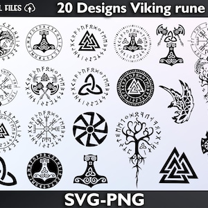 Pacchetto di simboli vichinghi in formato SVG, rune norrene in formato SVG, Valknut in formato SVG, Vegvisir in formato SVG, simboli nordici, file di taglio per rune vichinghe, SVG scandinavo