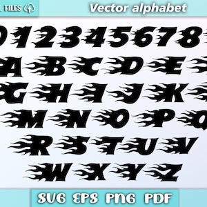 Alphabet de feu svg / vecteur de police de feu / police de flamme svg / police de feu svg / silhouette de police / svg de feu / vecteur de feu / eps / pdf / png / svg