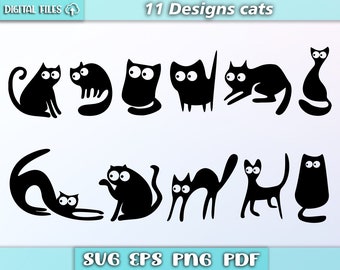 Koty svg/ kot svg/ pakiet kotów/ sylwetka kota/ śmieszne koty svg/ wektory kotów/ miauczenie svg/ eps/ pdf/ png/ svg/ pliki do cięcia svg
