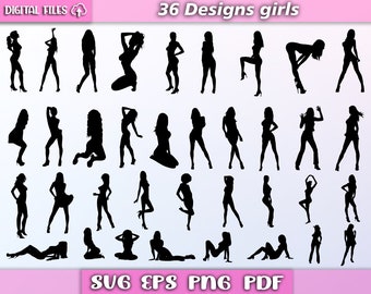 Girls bundle svg/ girls silhouette/ woman poses svg/ woman clipart/ vector girl svg/ svg cut files/ eps/pdf/png/svg