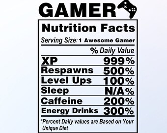 Gamer nutrition facts svg/ nutrition facts vector/ gamer svg/ gamer clipart/ nutrition facrs table svg/ eps/png/svg/pdf